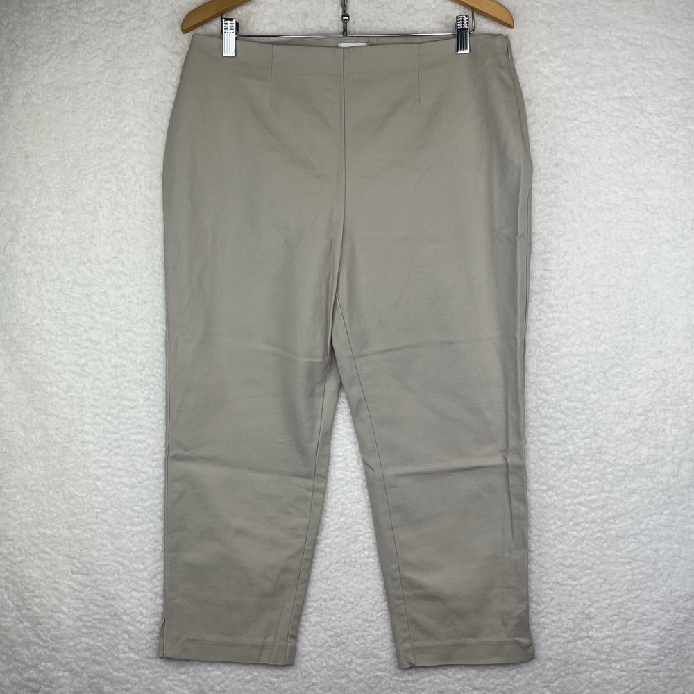 Chico's So Slimming Brigitte Crop Pants Tan Khaki Side Zip Size‎ 2 Large